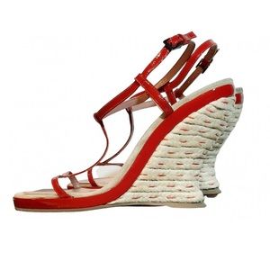 Alaia Red Strappy Wedge Sandals